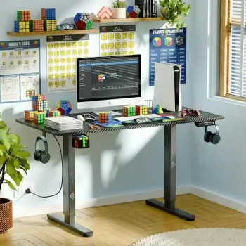 ARTIKEL Artidesk Eco Electric Height Adjustable Table for Office Work & Home - Sit Stand Gaming Desk with LED Display, 80kg Load, Cup Holder, 2 Hooks & Cable Organizer, 2Split Tabletop – Black