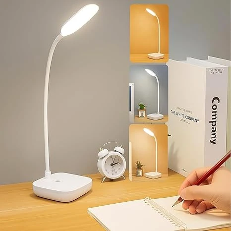 SaleOn Study Desk lamp with Touch onoff, Brightness Control, 3 Color Light, Mobile Holder, 360° Adjustable gooseneck, Type c Charging Socket, Soft Glare-Free Light, 6 Month Warranty