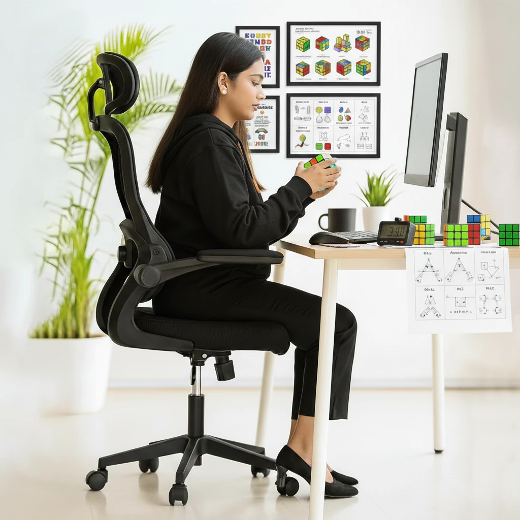 CELLBELL Swift Black Mesh Mid Back Chair, Ergonomic Office Desk, Work from Home, Computer, Sturdy Material, Multi Lock System, Adjustabe Armrest & Headrest, DIY Comfortable Modern Design Chair