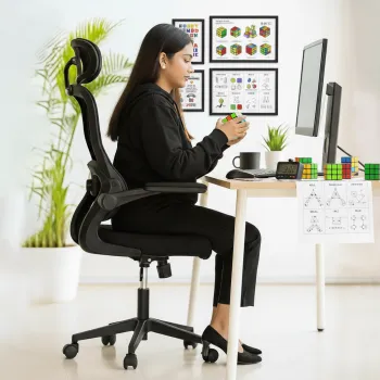 CELLBELL Swift Black Mesh Mid Back Chair, Ergonomic Office Desk, Work from Home, Computer, Sturdy Material, Multi Lock System, Adjustabe Armrest & Headrest, DIY Comfortable Modern Design Chair